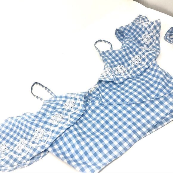 TULAROSA Molina Cropped Pastel Blue Gingham Wrap Blouse Size XS by Revolve - Picture 6 of 11